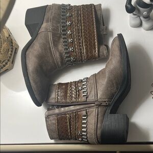 Carlos by Carlos Santana Taupe and Brown Woven Ankle Booties